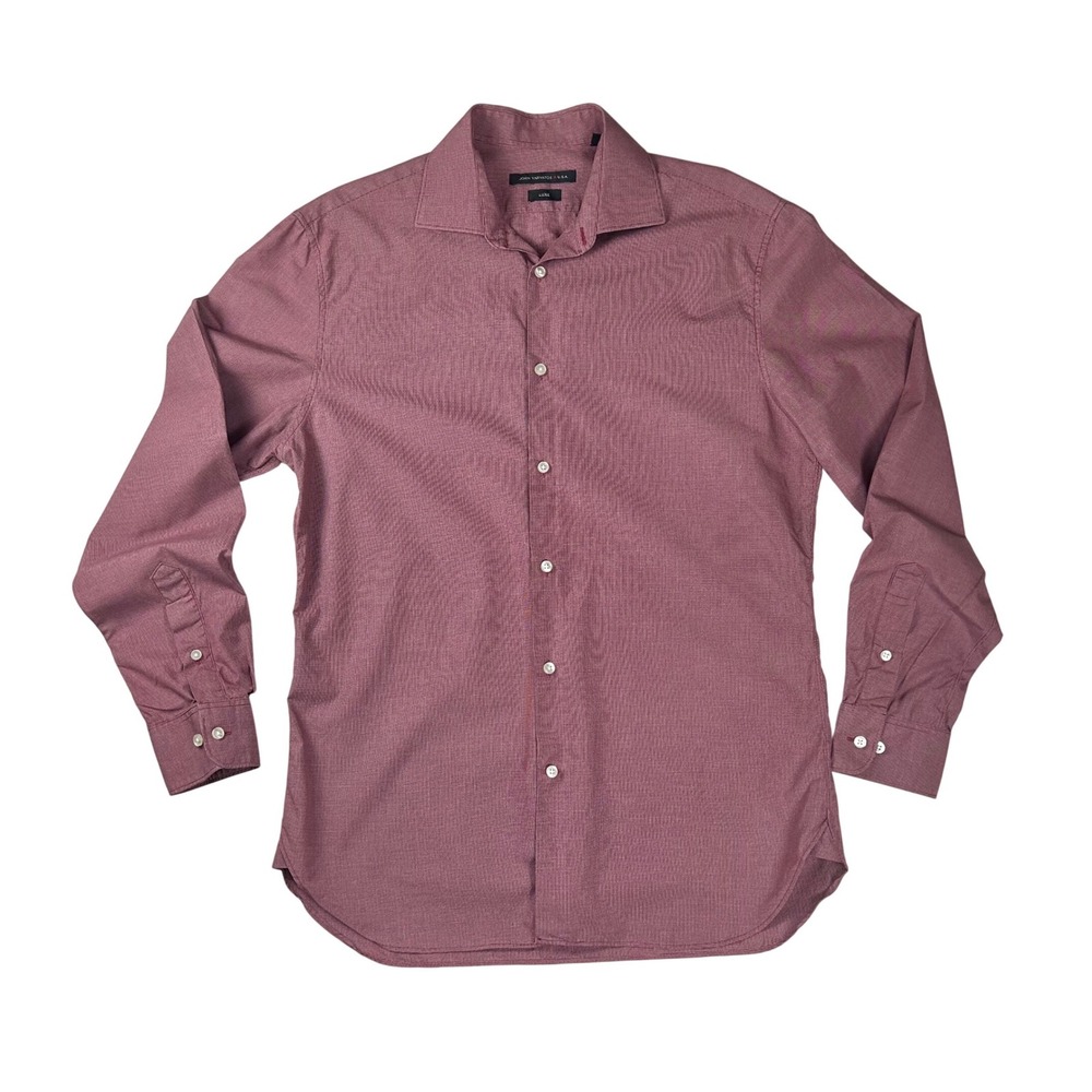 John Varvatos USA Luxe Mens‎ Burgundy Micro Check Button Down Shirt 15.5